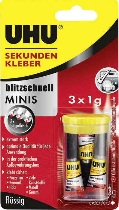 UHU Sekundenkleber blitzschnell MINIS 3 x 1 g Klar