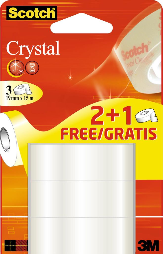 3M Scotch Klebefilm Crystal, kristallklar, Vorteilspack Klebefilm je 19 mm x 15 m - 1 Stück (6-1915P3)