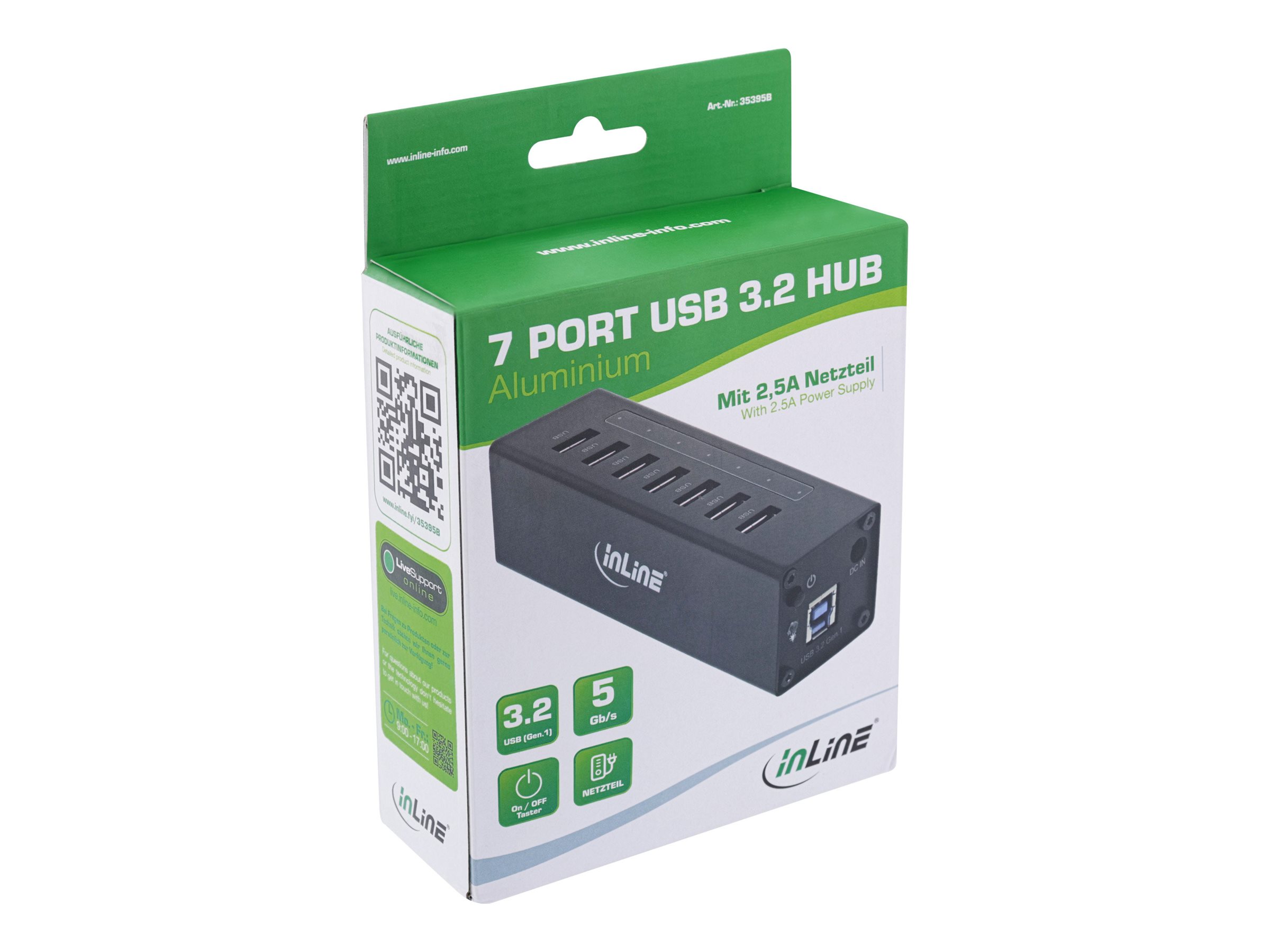 InLine 35395B USB 3.2 Gen 1 Hub 7 Port Aluminium Schwarz