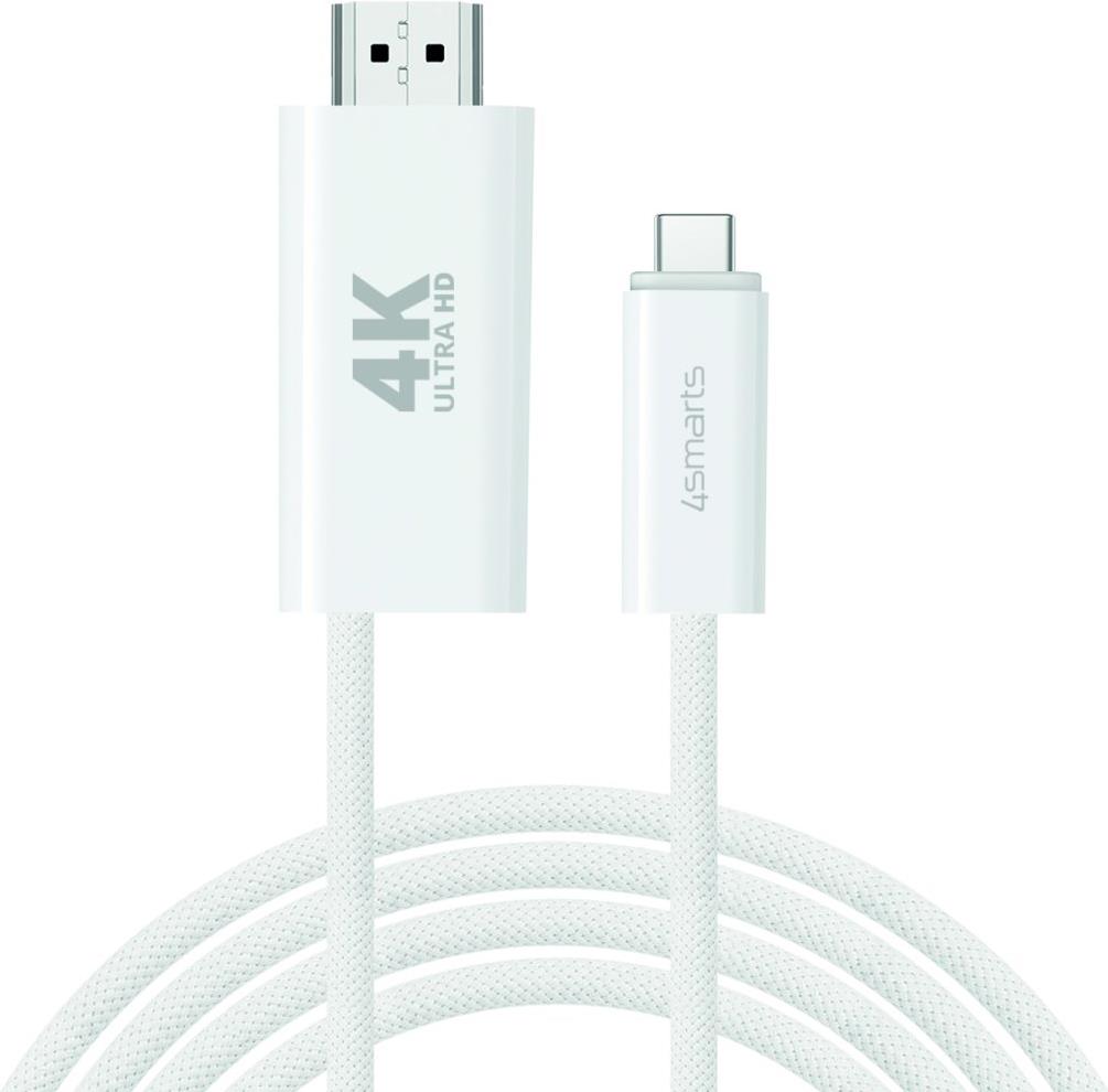 4smarts 540957. Kabellänge: 2 m, Anschluss 1: USB C, Steckverbinder 1 Geschlecht: Männlich, Anschluss 2: HDMI Typ A (Standard), Steckverbinder 2 Geschlecht: Männlich/Weiblich, Produktfarbe: Weiß (540957)
