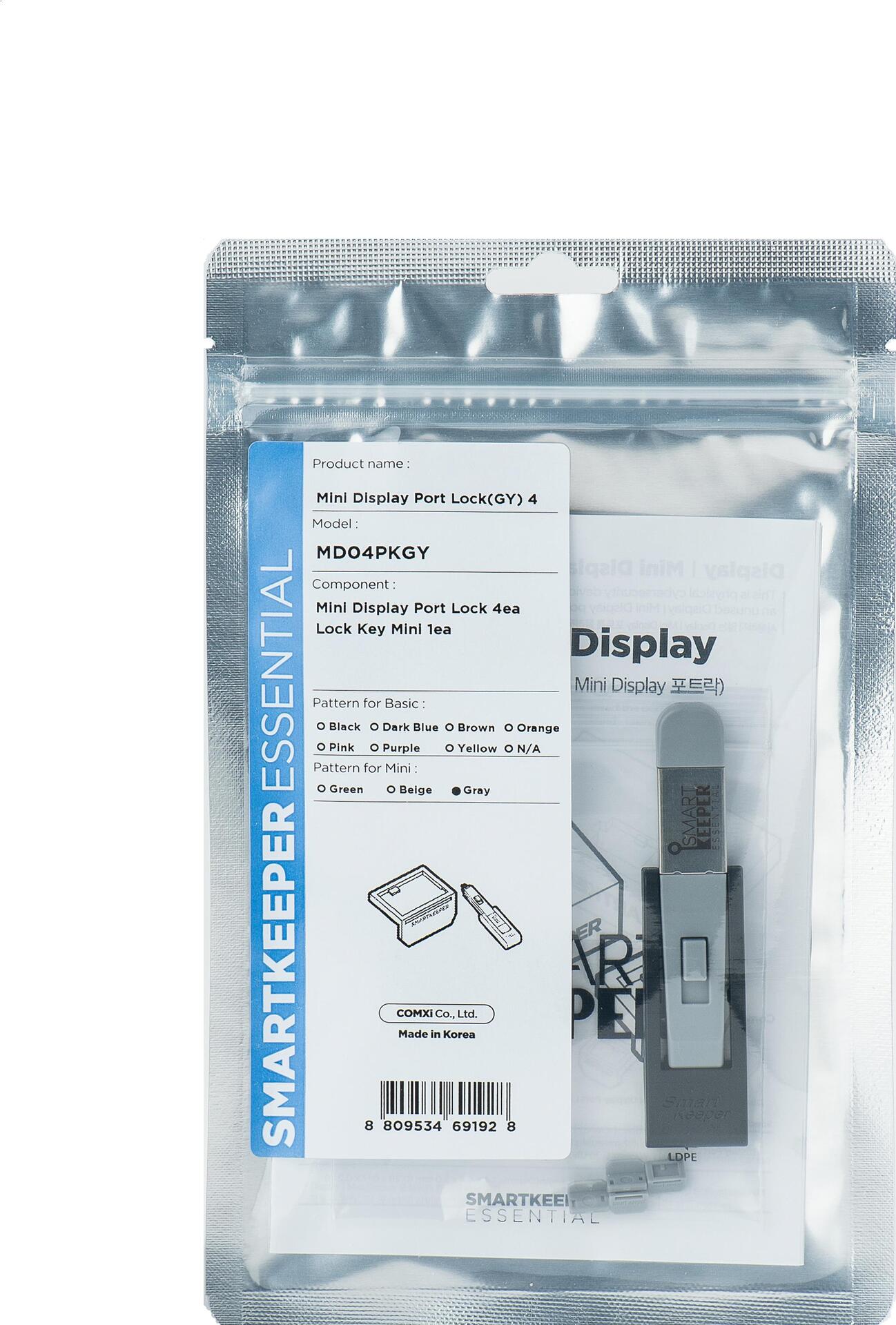 Smartkeeper MD04PKGY Schnittstellenblockierung Schnittstellenblockierung + Schlüssel Mini DisplayPort Grau Kunststoff 1 Stück(e) (MD04PKGY)