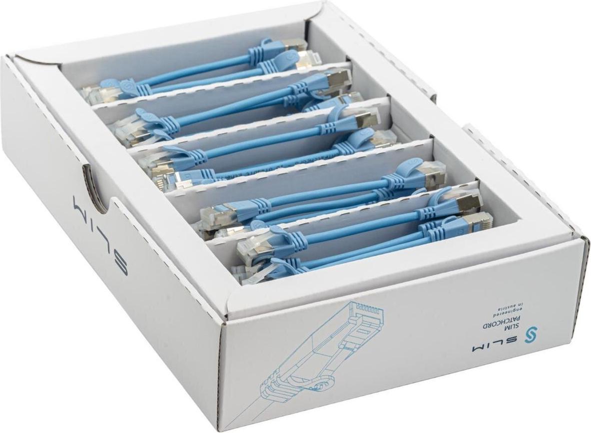 SLIM KAT6A 10 Gigabit Lightpatchkabel, 0,1m, U/FTP, Ø 3,8mm, blau, 50-Pack KAT6A LIGHT geschirmt (SLIM-LS-K6A 0.1 BL 50)