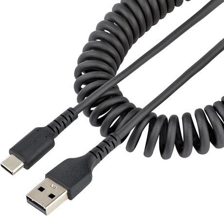STARTECH.COM 1m USB A auf USB C Kabel Spiralkabel USB 2.0 A zu Typ-C Ladekabel robuste Aramidfaser handy schnellladekabel (R2ACC-1M-USB-CABLE)