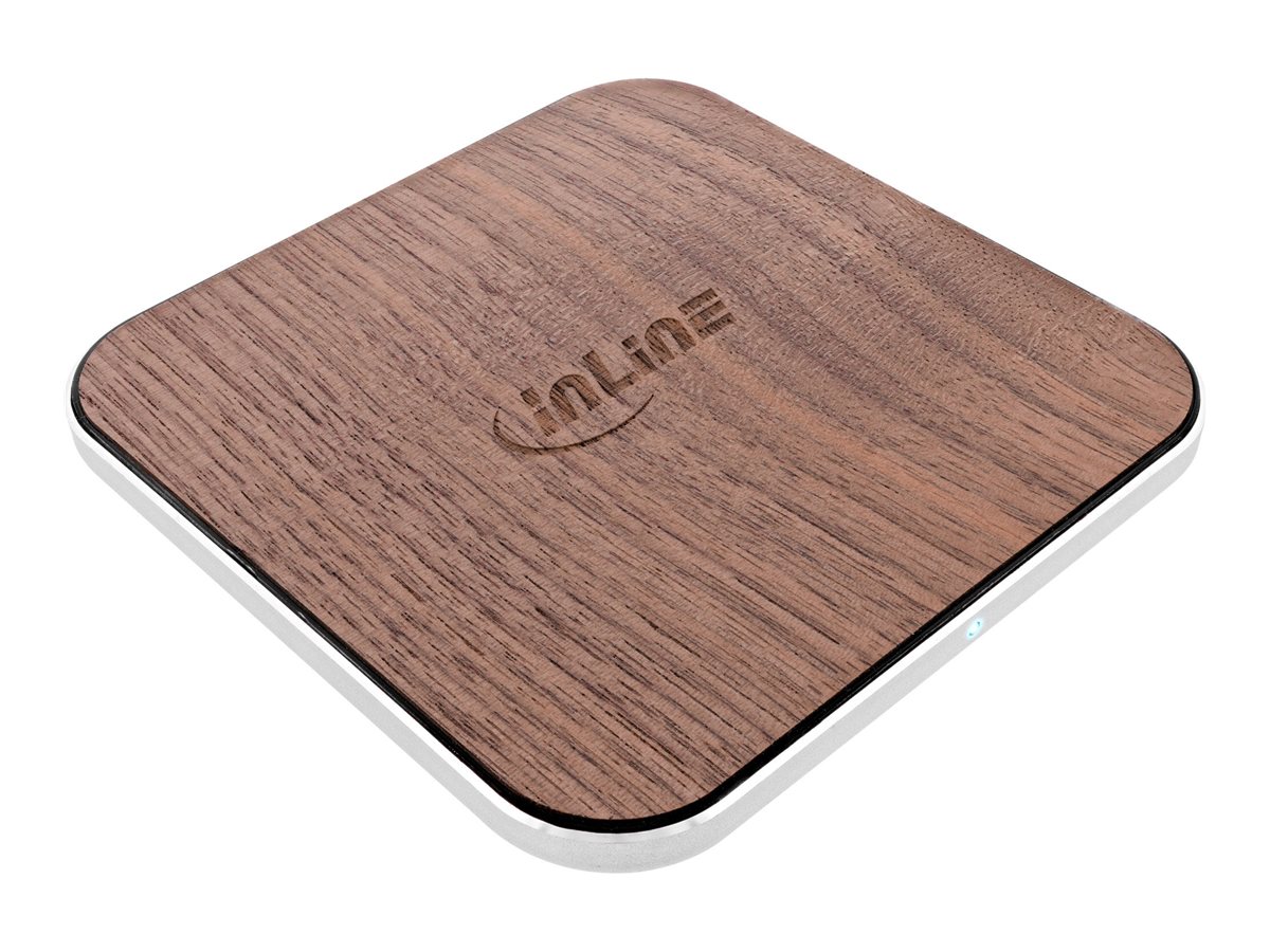 InLine Qi woodcharge Induktive Ladematte 15 W USB-C Walnuss