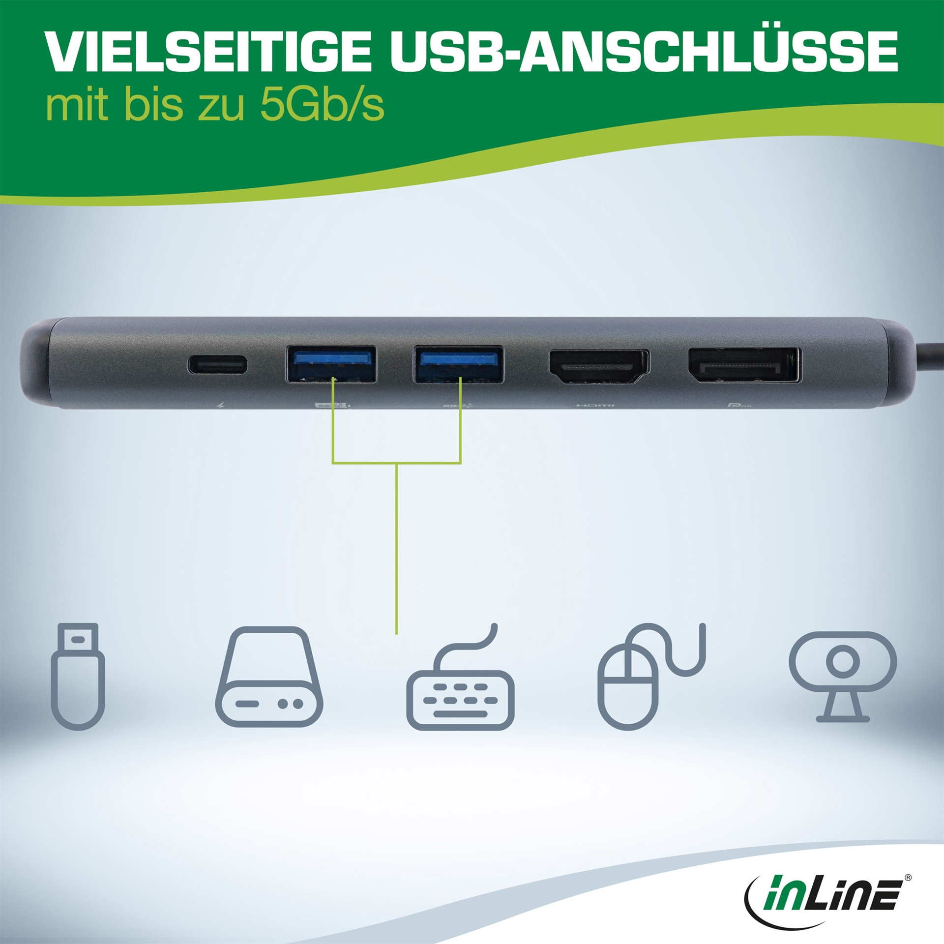 InLine 8-in-1 USB-C Multihub HDMI DP PD 100W Grau