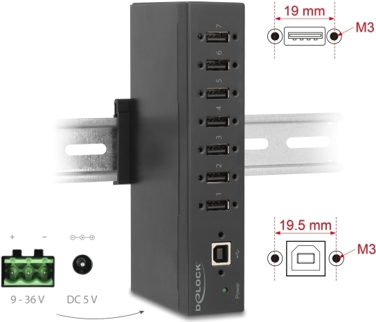 Delock Industrie Hub 7 x USB 2.0 Typ-A mit 15 kV ESD Schutz und (60687)