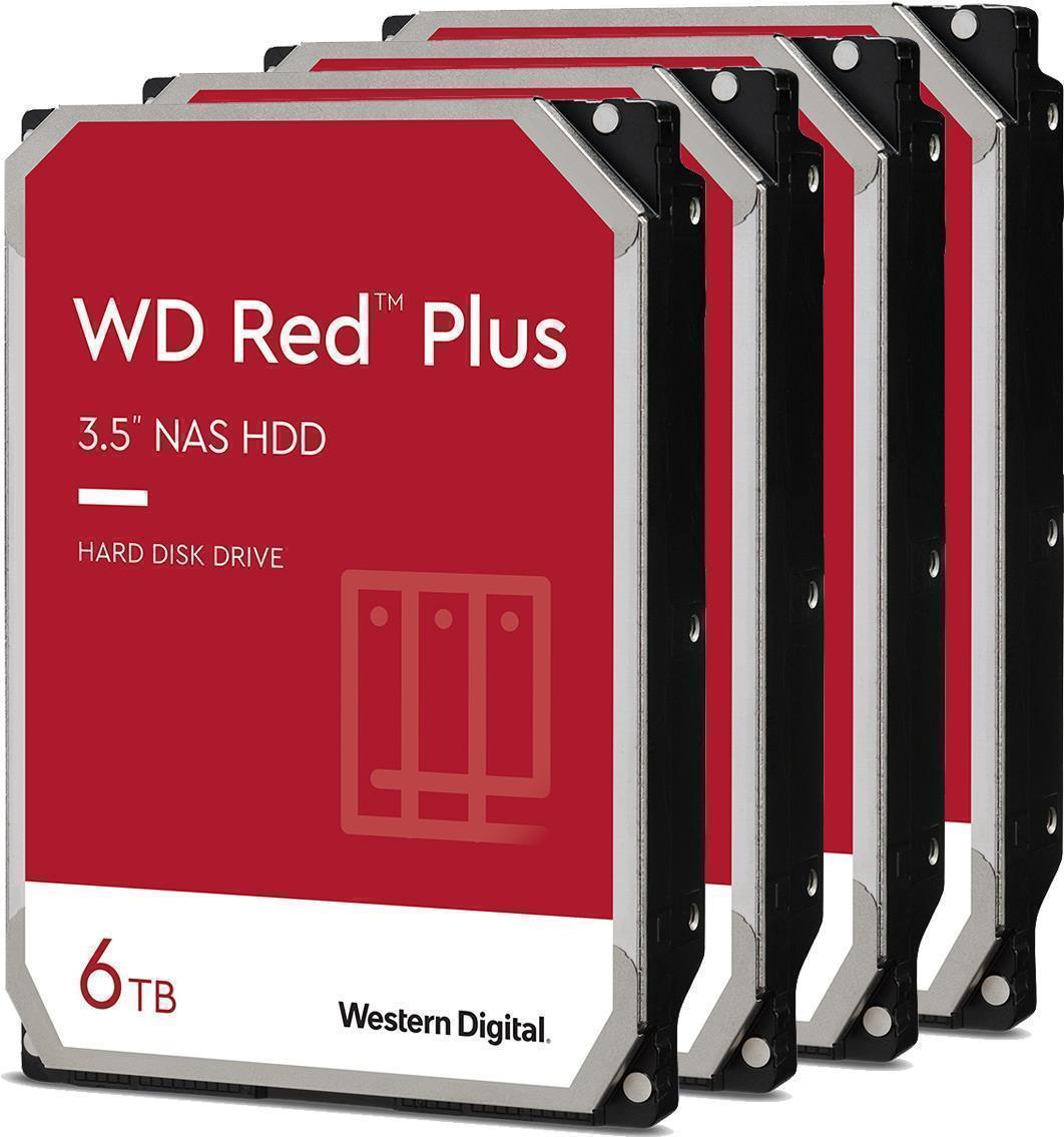 4er Pack Western Digital WD Red Plus 6TB 128MB 3.5"  SATA 6Gb/s - interne NAS Festplatte (CMR) (WD60EFZX-4ER-PACK)