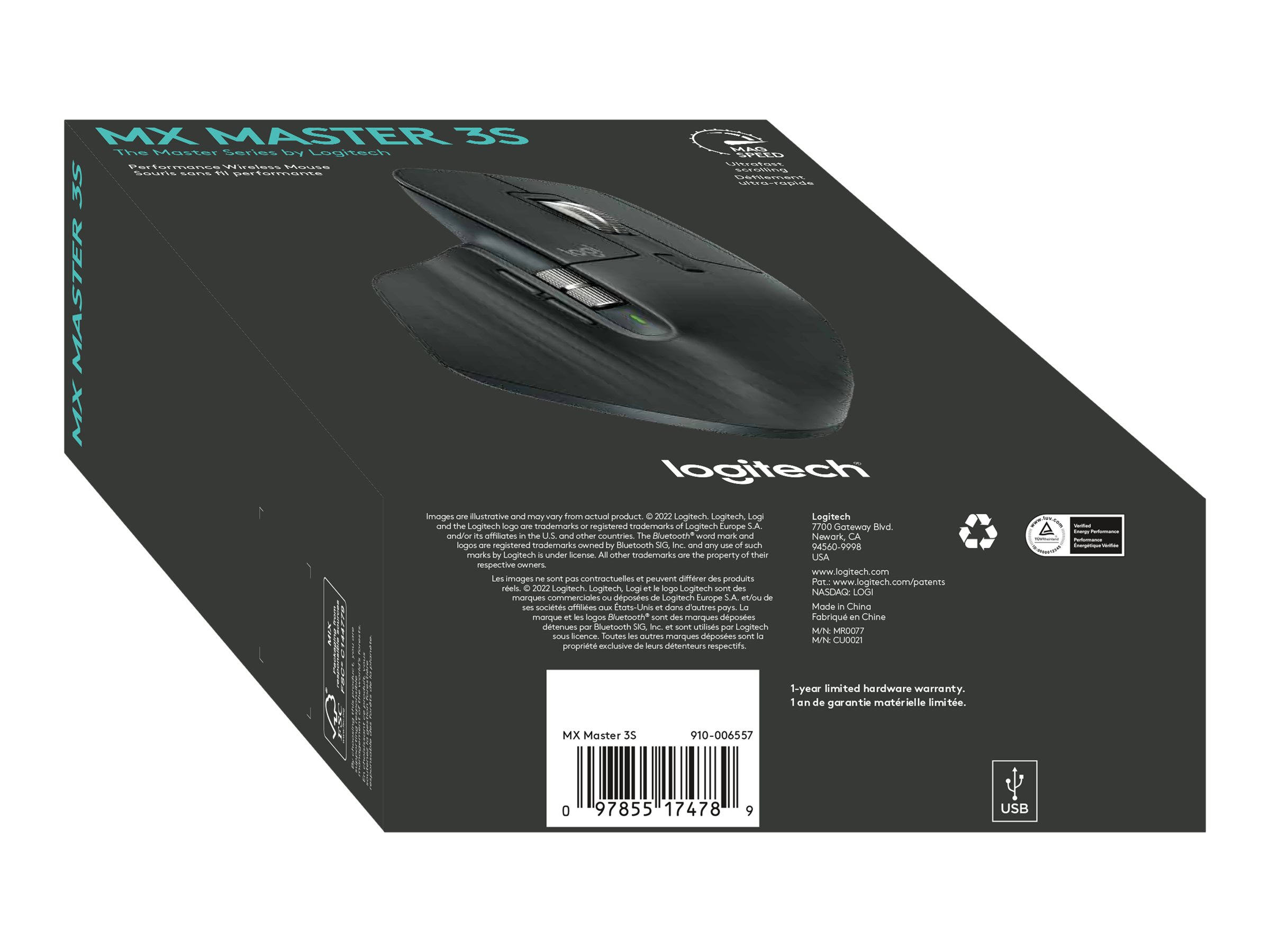 Logitech MX Master 3S Funkmaus Bluetooth 8000 DPI 7 Tasten Graphit