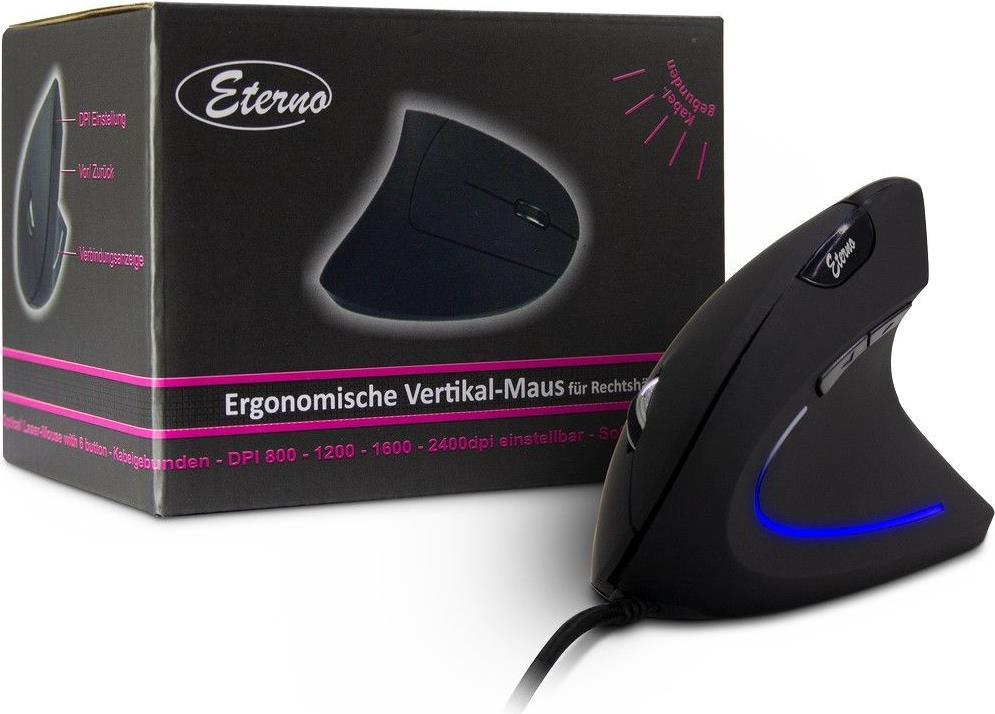 Inter-Tech Eterno KM-206WR Vertikale Maus USB Optisch 2400 DPI Schwarz Blau