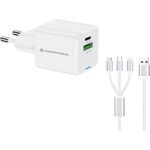 Conceptronic ALTHEA16W 2-Port 33W GaN USB-PD Ladegerät mit 3-in-1 Kabel weiß