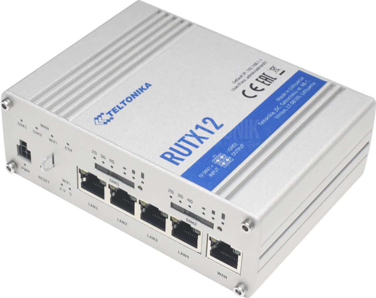 Teltonika LTE Cat6 Dual LTE Modul + SIM Router, 5x 1Gbit, Wave2 802.11ac, GPS, BT LE LTE / 3G Router (RUTX12-R)