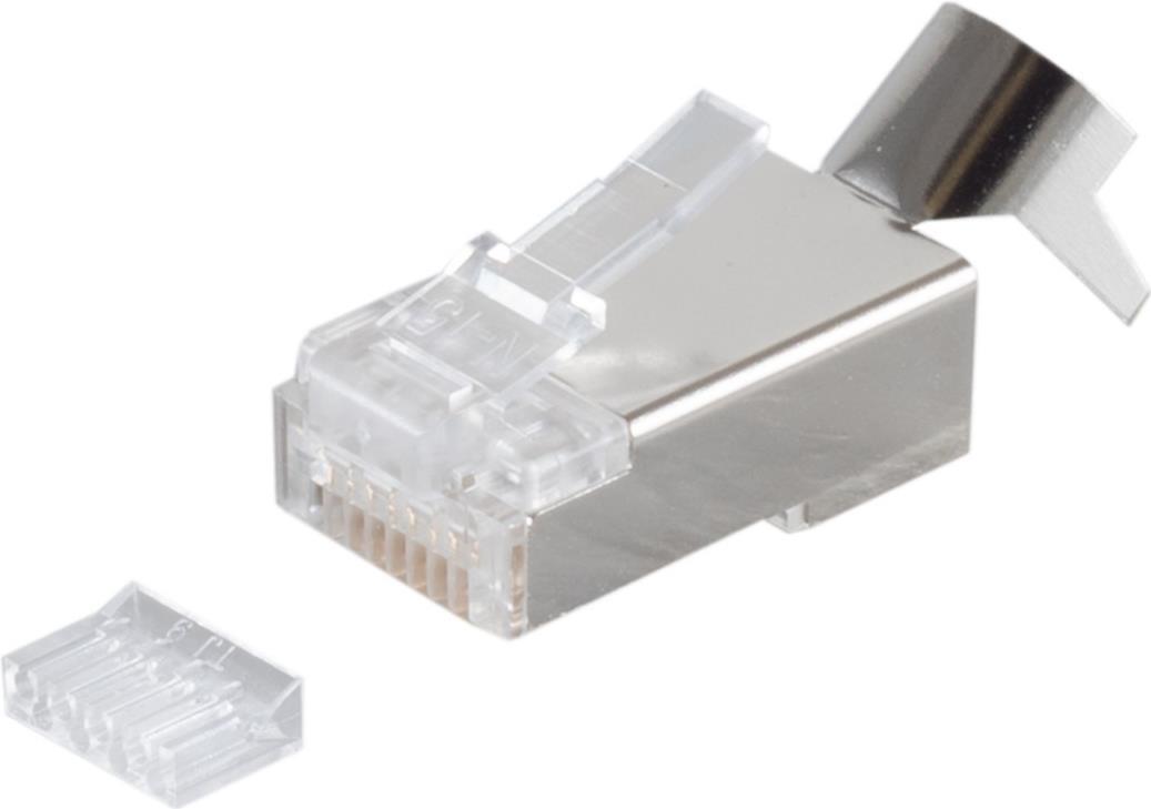 S/CONN maximum connectivity Modularstecker-Netzwerk Modular Stecker 8polig, 8 Kontakte belegt, geschirmt, vergoldete Kontakte, 50µ, mit Einführhilfe und Zugentlastung fürCat.7 Rohkabel (72062-R)