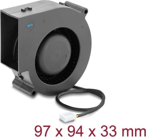 Delock Radiallüfter / Lüftergebläse 12 V DC 97 x 94 x 33 mm mit 3-Pin Lüfteranschluss, schwarz (67496)