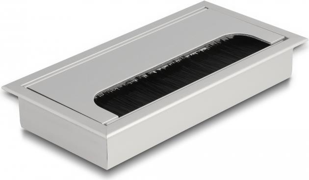 Delock Kabeldurchführung für Tischeinbau mit Bürste 160 x 80 x 28 mm silber (66861)