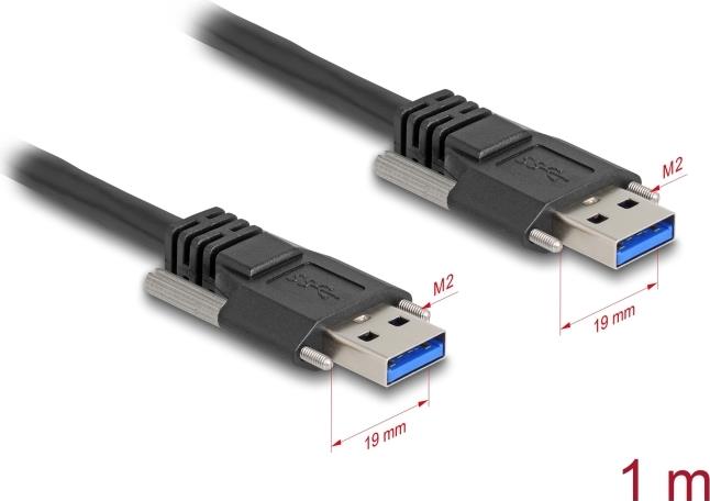Delock USB 5 Gbps Kabel Typ-A Stecker zu Typ-A Stecker mit Schraubenabstand 19 mm 1 m schwarz (80997)