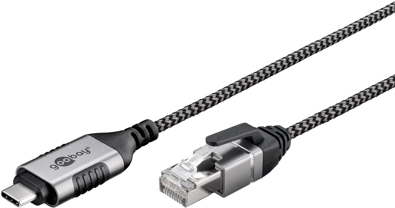 Goobay Ethernet-Kabel USB-C auf RJ45 Slim 2 m Schwarz, Grau