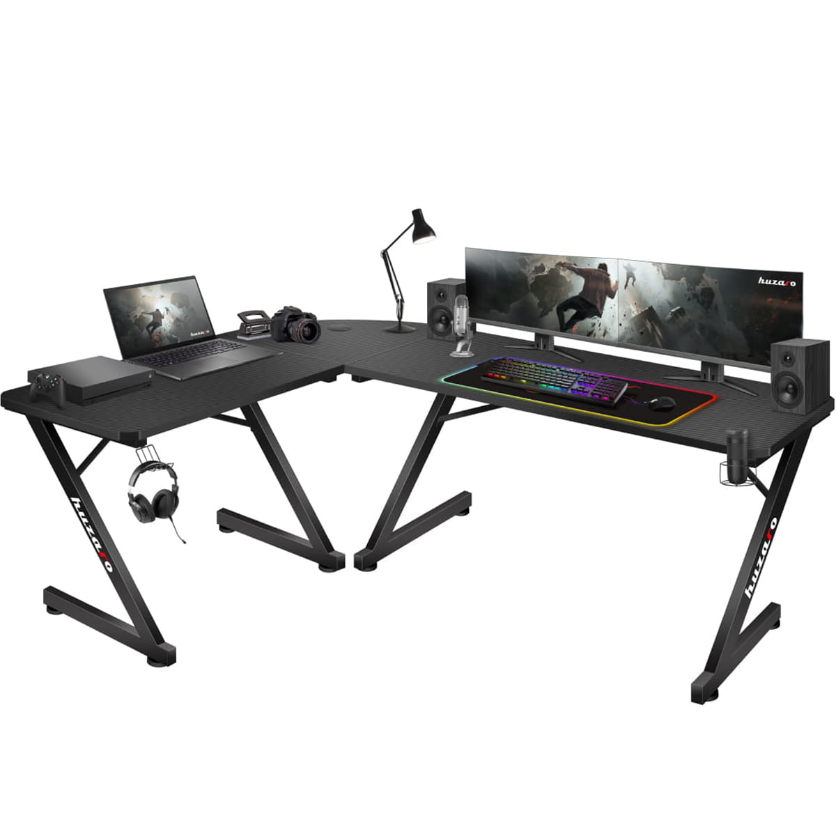 Huzaro Hero 7.0 Gaming-Schreibtisch Eckform Karbonfaser Aluminium Schwarz
