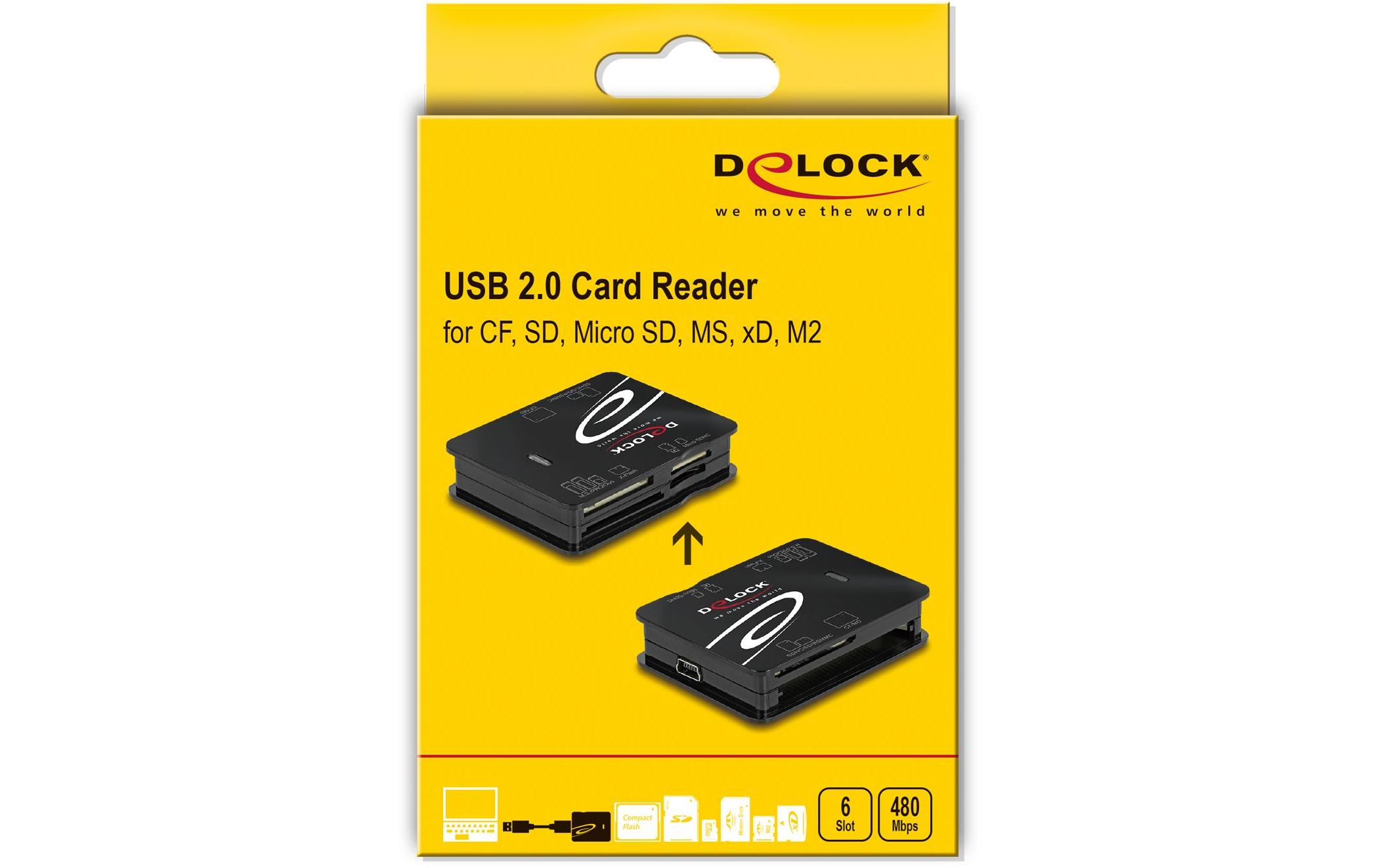 Delock 91007 USB 2.0 Kartenleser für CF, SD, microSD, MS, xD, M2 Schwarz