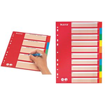 LEITZ Karton-Register, blanko, A4, 5-teilig, mehrfarbig 160 g-qm, mit rotem, beschriftbarem Deckblatt (250 g-qm) (4386-60-00)