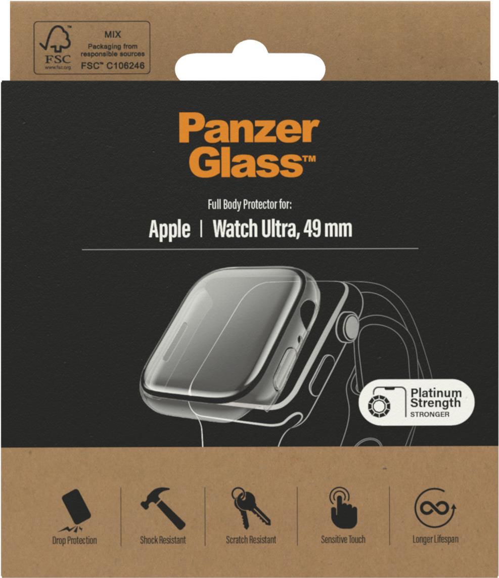 PANZERGLASS - Bildschirmschutz für Smartwatch - komplettes Gehäuse - Glas - Rahmenfarbe schwarz - fü