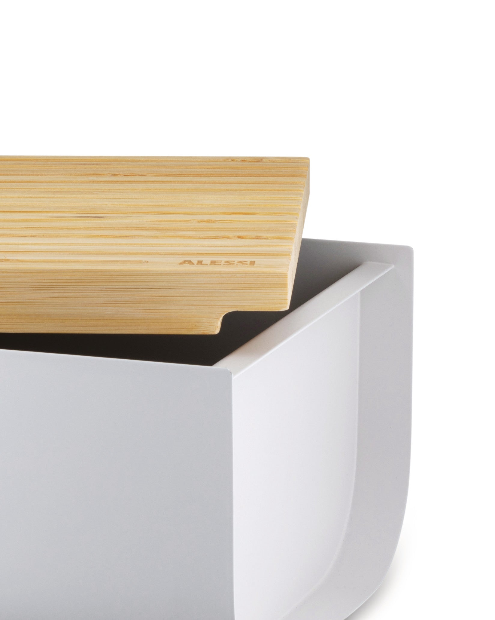 Alessi Mattina BG03 WG Brotkasten Stahl Bambusholz Warm Grey