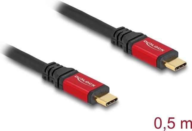 Delock USB 20 Gbps Kabel USB Type-C™ Stecker zu Stecker PD 3.0 100 W E-Marker 0,5 m rot Metall (80651)