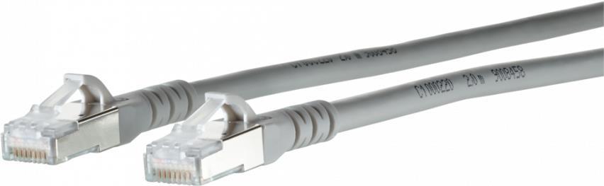 Metz Connect Patchkabel 25G AWG 26 2,0 m grau Paargeschirmtes 25G Patchkabel AWG 26/7, halogenfrei, von akkreditierten Prüflabor zertifiziert nach DTR-11801-9905 für 25GBASE-T im Channel-Link mit 30 m (50 m in Vorbereitung), zwei geschirmte RJ45-Stecker, Beschaltung 1 - 1, Standardlänge: 2 m (keine weiteren Standardlängen für 25GBit möglich), Class E, A geprüft nach ISO/IEC 11801:2011-09 und DIN EN 50173-1:2011-06, für 25GBit/s Ethernet (IEEE 802.3bq) und 10 GBit/s Ethernet (IEEE 802.3an) geeignet, Knickschutztülle gespritzt mit integriertem Rasthebelschutz (13084G2033-E)