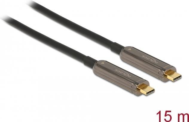 Delock - Video- / Audiokabel - USB-C männlich bis USB-C männlich - 15,0m - Glasfaser - Schwarz - Active Optical Cable (AOC), unterstützt 4K 60 Hz (3840 x 2160) (84104)
