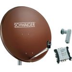 SCHWAIGER SAT Anlage 80 cm 6 Teilnehmer Quattro-LNB (ohne Switch) Ziegel-Rot mit Multischalter 5/6