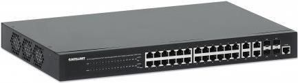 INTELLINET 24-Port Gigabit Ethernet PoE+ Web-Managed Switch mit 4 Gigabit Kombo-Base-T/SFP-Ports IEEE 802.3at/af Power over Ethernet (PoE+/PoE)-konform, 370 W, Endspan, 48,30cm (19") Rackmount (561426)