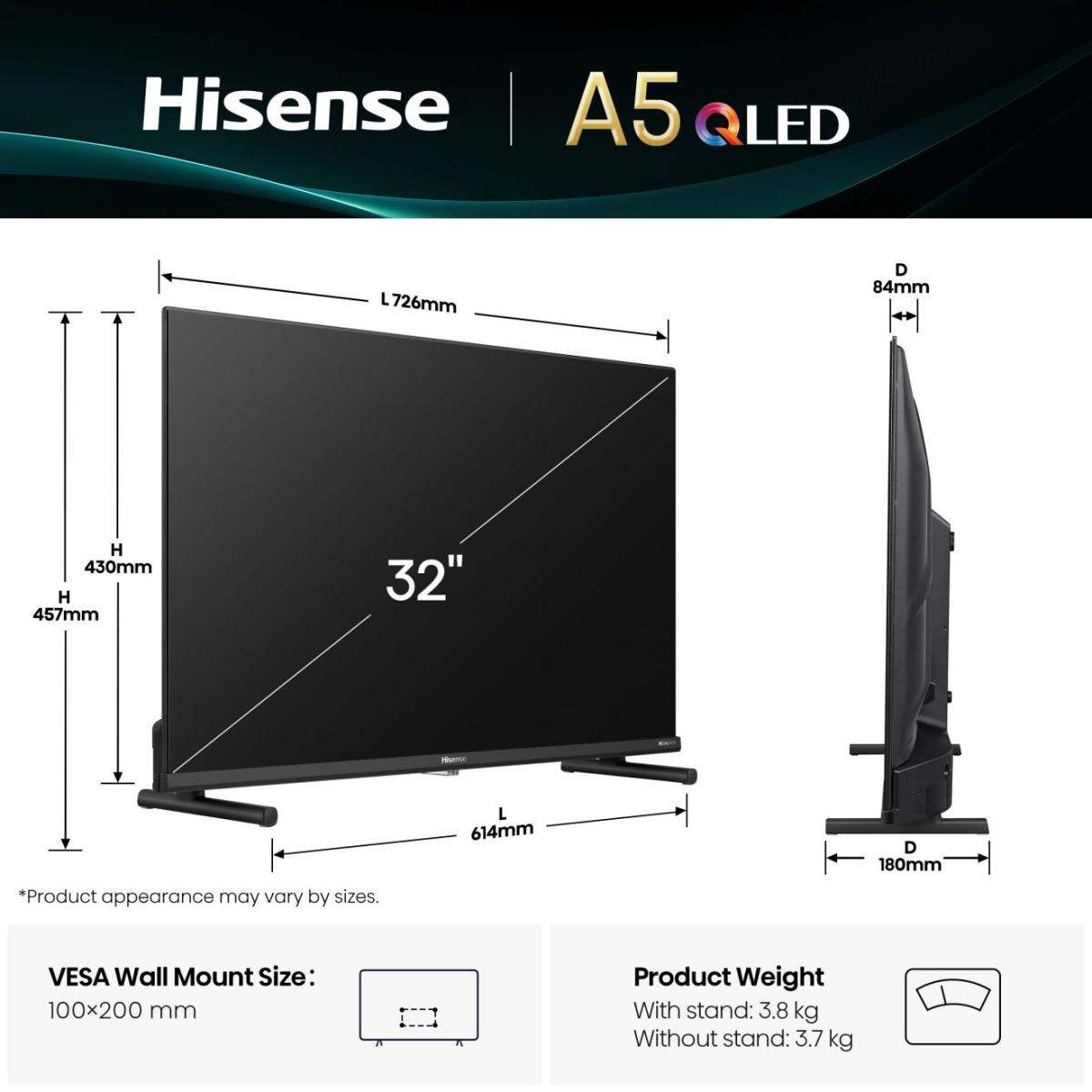 Hisense 32A5Q QLED-Fernseher 32" Full HD Smart TV VIDAA Schwarz