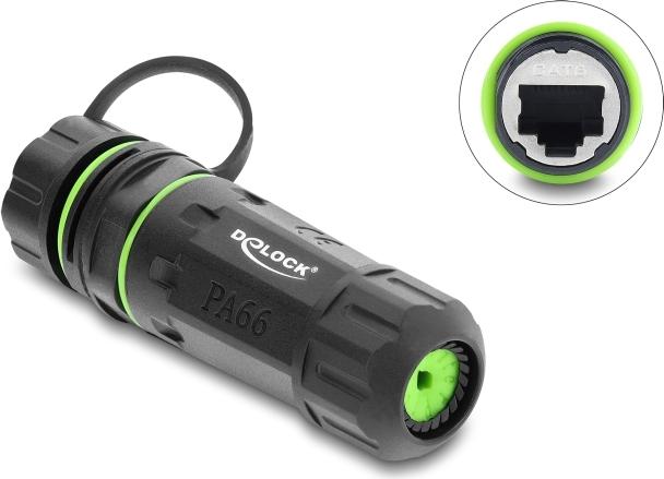 Delock Kabelverbinder RJ45 Buchse zu RJ45 Buchse Cat.6 mit M20 x 1,5 mm Gewinde und Verschlusskappe mit Gehäuse kompatibel mit Starlink IP68 staub- und wasserdicht (87178)