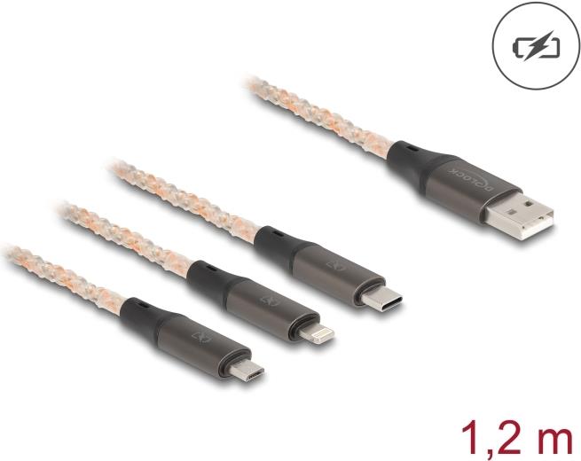 DeLOCK 88158 USB Kabel 1,2 m USB 2.0 USB A USB C/Micro-USB B/Lightning Transparent (88158)