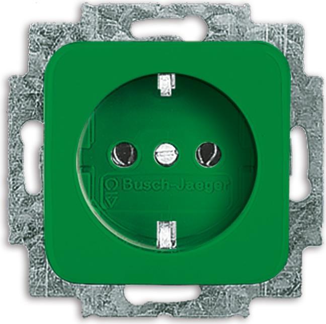 Busch-Jaeger 2011-0-1326. Buchsen-Typ: CEE 7/3, Anzahl der Pole: 2P+E. Produktfarbe: Grün. Nennspannung: 250 V, Nennstrom: 16 A. Breite: 71 mm, Tiefe: 41 mm, Tiefe des visuellen Teils: 6 mm (2CKA002011A1326)