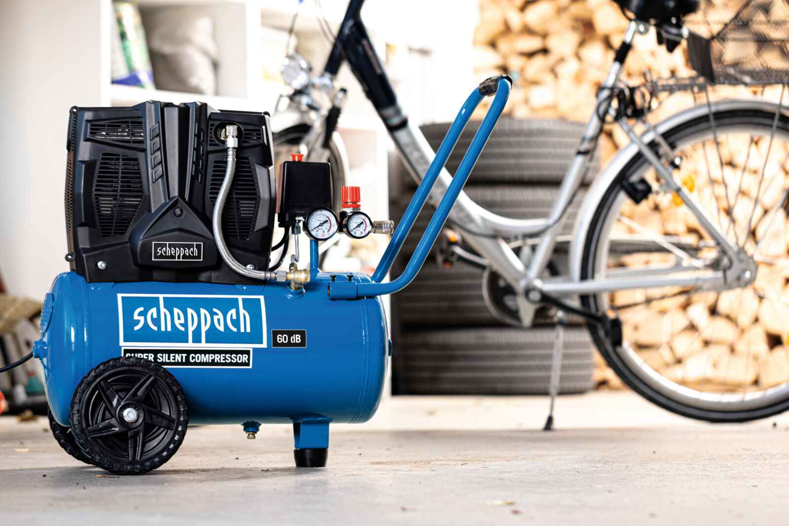 Scheppach HC25Si Luftkompressor 1100 W 24 l Tank 8 bar 230 l/min Schwarz, Blau