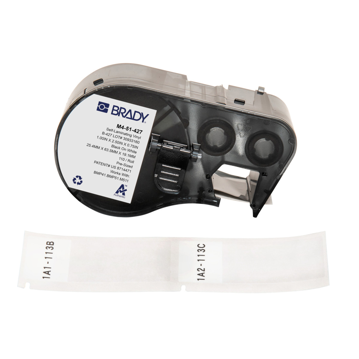 Brady B-427 Selbstlaminierende Etiketten 63,5 x 25,4 mm 110 Etiketten Schwarz auf Weiß