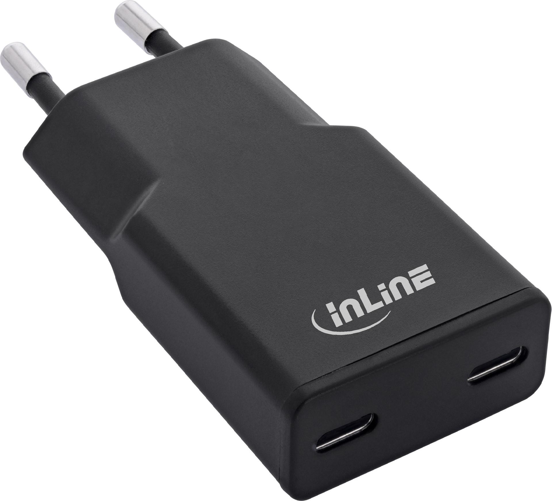 InLine® USB-C Ladegerät, 30W, GaN, Dual USB-C, PD/PPS, Black Cookie/schwarz (31590)