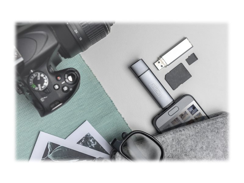Digitus Dual Card Reader Hub DA-70886, USB-C / USB 3.0, OTG, Grau
