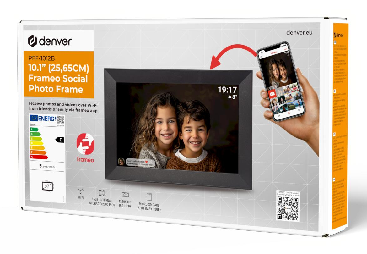 Denver PFF-1012 10,1" Digitaler Bilderrahmen 1280x800 IPS Touch WLAN Frameo 16 GB Schwarz