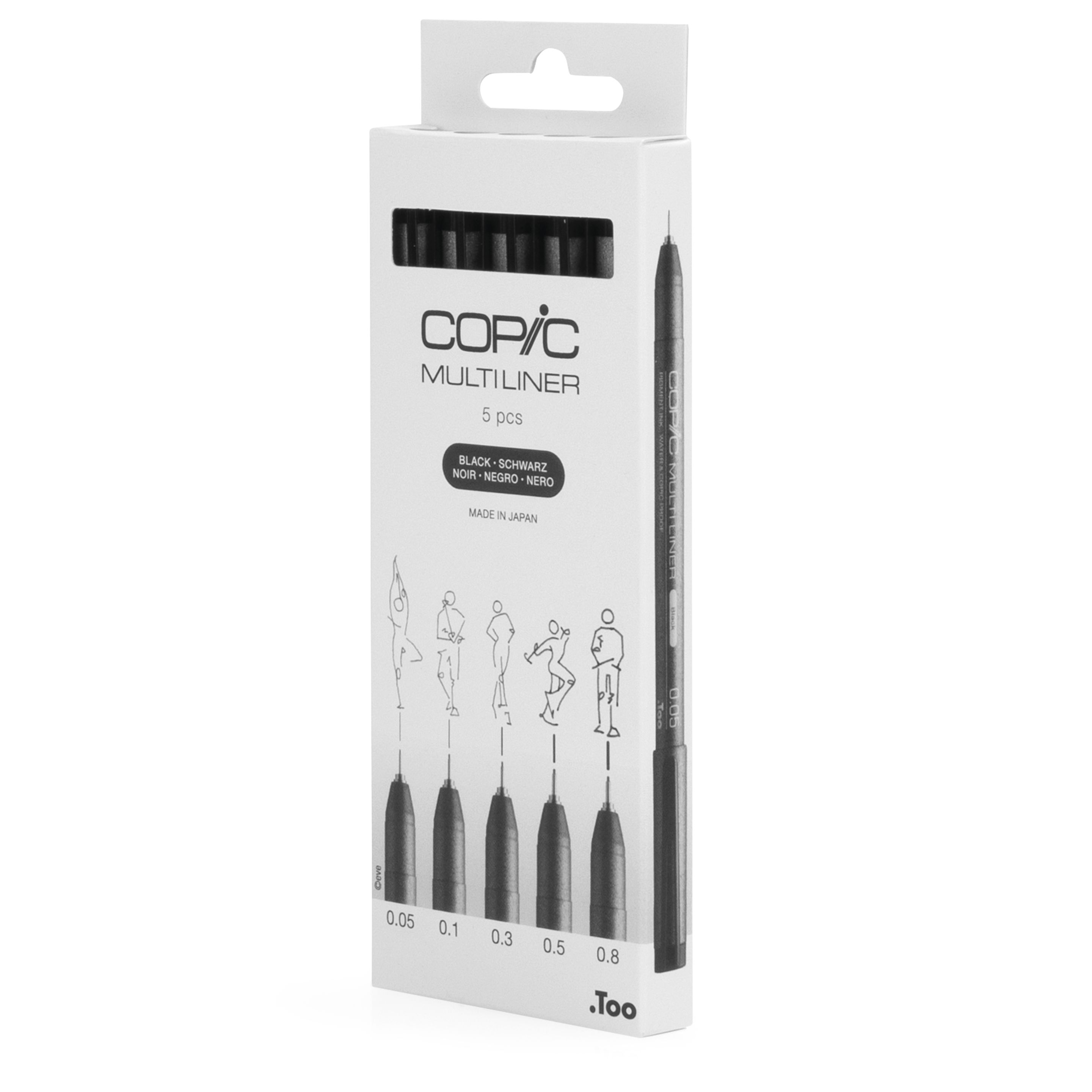 COPIC Multiliner Set Fineliner 0,05 + 0,1 + 0,3 + 0,5 + 0,8 mm Schwarz