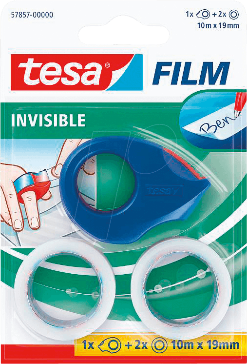 tesa Mini Abroller, inkl. 2 Klebefilm tesa Film 19 mm x 10 m matt unsichtbar, Handabroller mit praktischen Griffmulden (57857-00000-01)