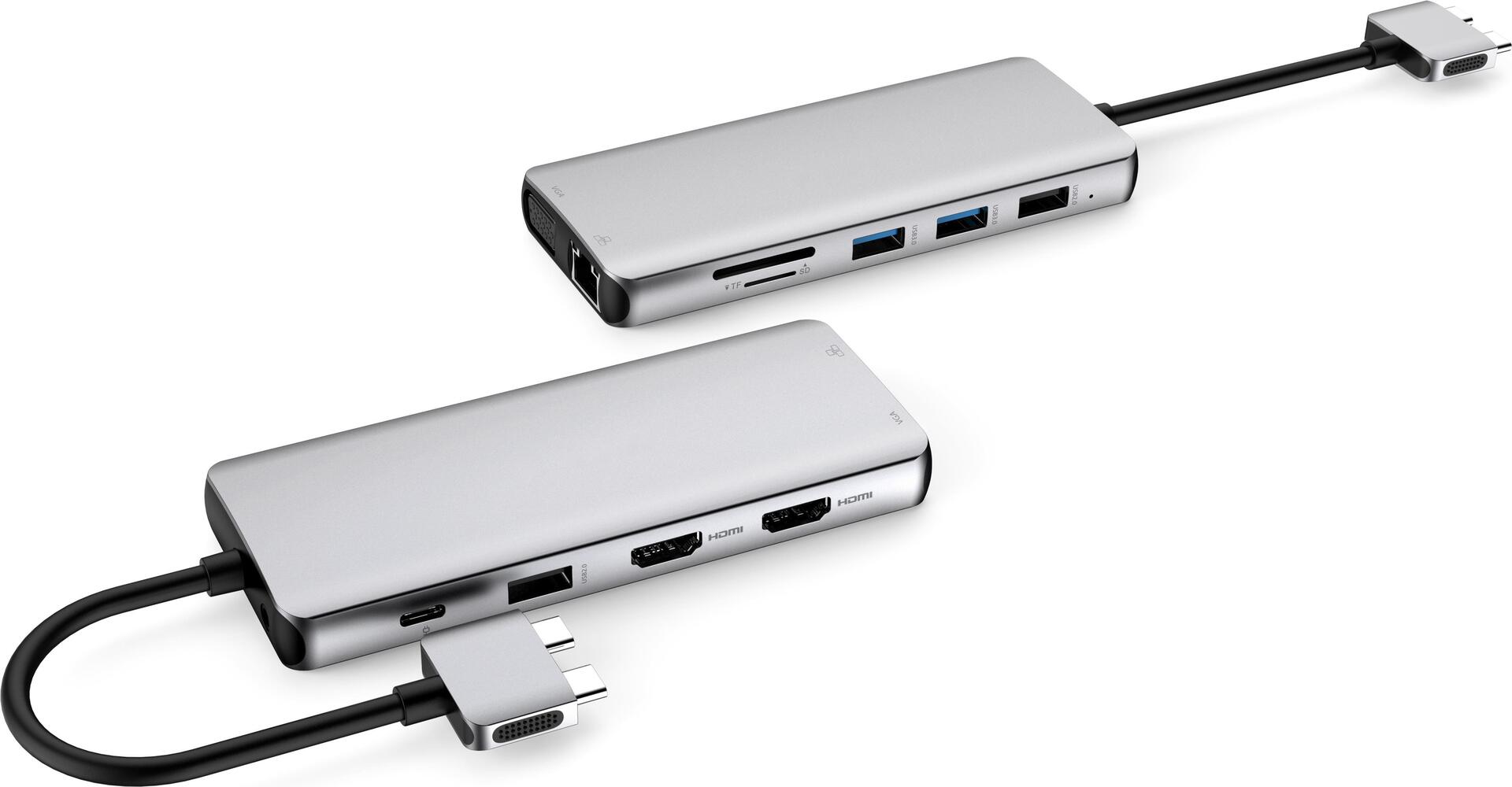 ESTUFF Dual USB-C Dock - Dockingstation - USB-C 3.2 Gen 1 - VGA, HDMI - GigE - für Apple Mac mini (A