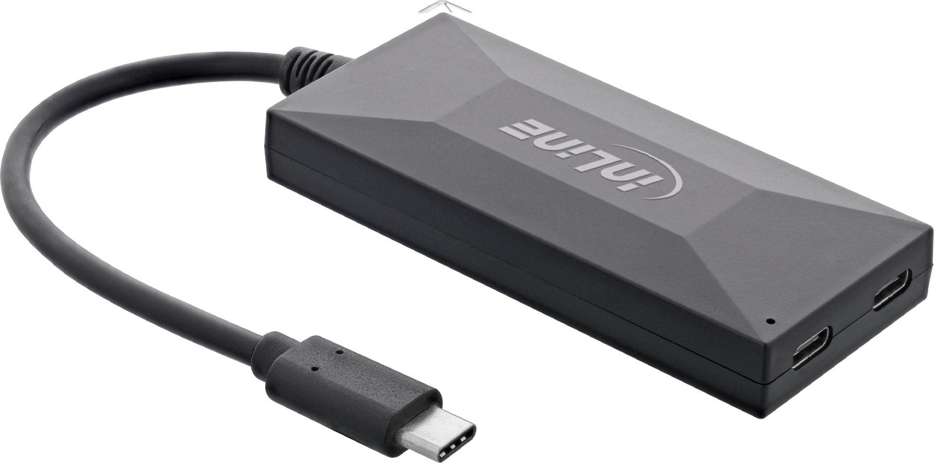 InLine OTG USB-Hub USB-C zu 3x USB-A und 2x USB-C, USB 3.2 Gen 1, mit Netzteil, Schwarz