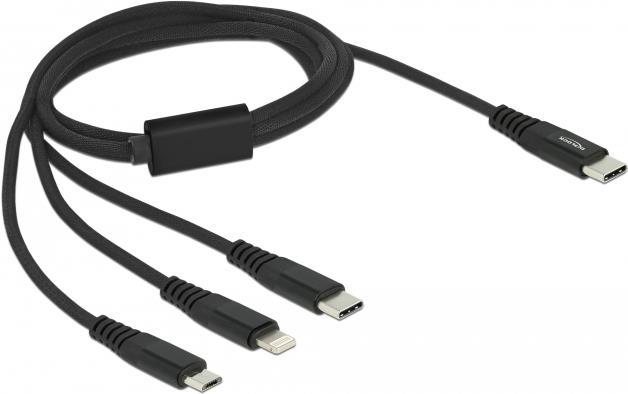 DELOCK - Kabel nur zum Laden - USB-C zu Micro-USB Typ B, Lightning, USB-C - 1,0m - Schwarz (87149)