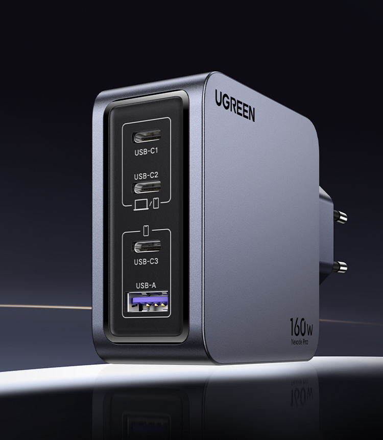 Ugreen Nexode Pro 160W GaN Ladegerät mit USB-C Kabel Grau