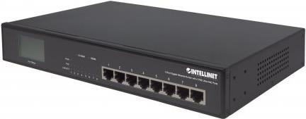 INTELLINET 8-Port Gigabit Ethernet Switch mit 4 Ultra PoE-Ports und LCD-Anzeige 8 x 10/100/1000-Ports, 4 x IEEE 802.3bt Power over Ethernet (Ultra PoE)-Ports, LCD-Anzeige, 140 W, Endspan, 48,30cm (19") Rackmount (561310)