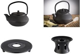 APS Stövchen für Teekanne ASIA, schwarz aus Gusseisen, 1-flammig, mit abnehmbarem Deckel, - 1 Stück (10994)