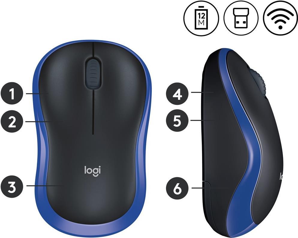 Logitech M185 Maus RF Wireless 2.4 GHz Blau