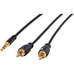 S/CONN maximum connectivity Smartphone-Tablet PC-Zubehör-Super Slim Audiokabel, 3,5mm Stereo Mini-Stecker auf 2x Cinchstecker, vergoldete Kontakte, Rundkabel, schwarz, 1,5m (33983-S)