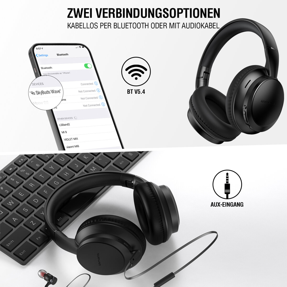 4smarts SkyBuds Wave Over-Ear Bluetooth Kopfhörer Schwarz